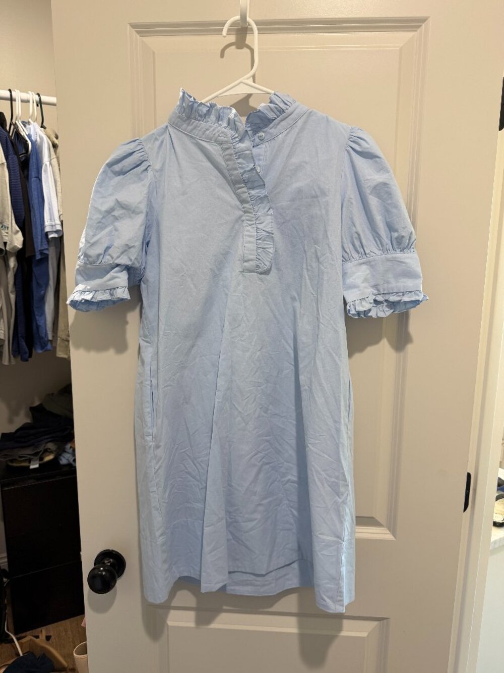 YEXPINE Women's Puff Short Sleeve Stand Ruffle Collar Summer Dress Casual A Line